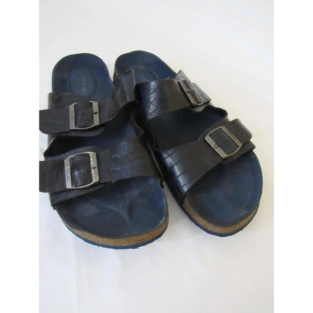 ONCAI Embossed Gator Print Men's Sandals Blue Buckle Arizona Slippers Size‎ (10)